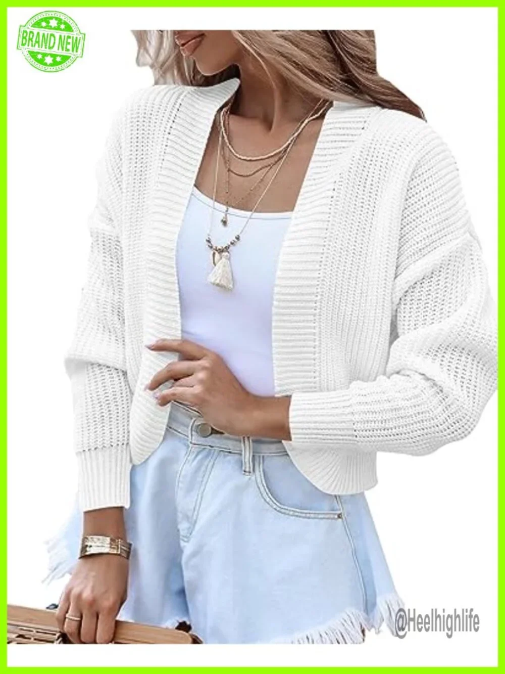 Long Sleeve Open Front Knit Cropped Cardigan Sweater Shrugs Coat